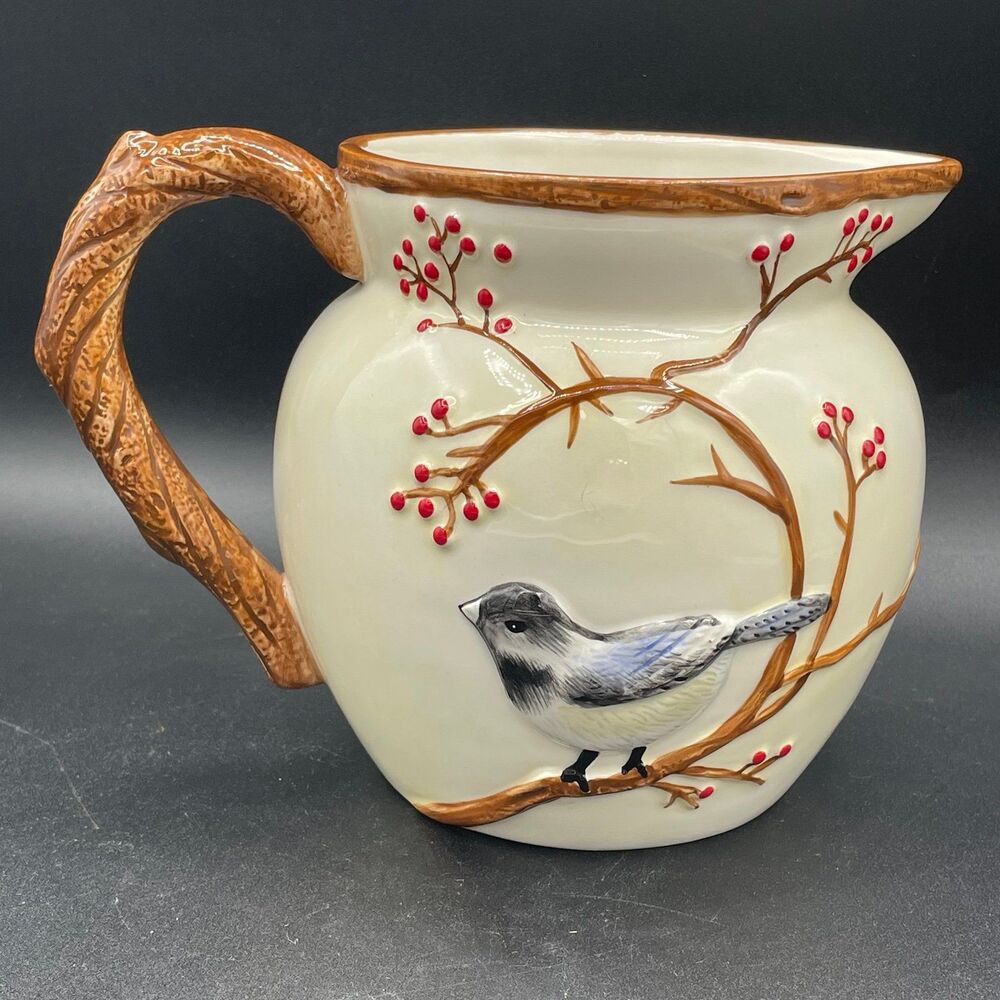 Harry & David Woodland Bird Lodge Red Berries Pitcher 2012